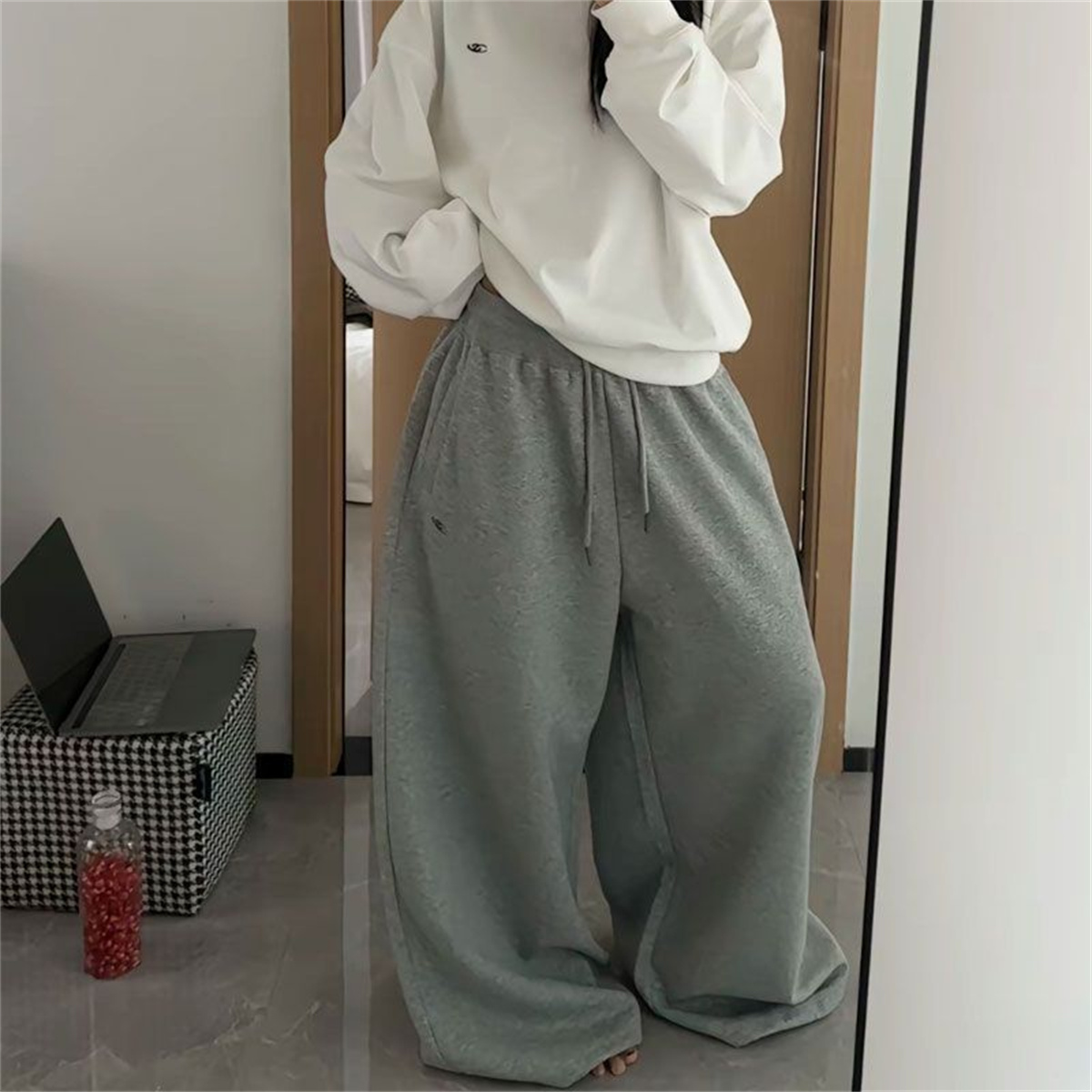 Women Shoes Joggers - Damskie czarne spodnie dresowe oversize Y2K,