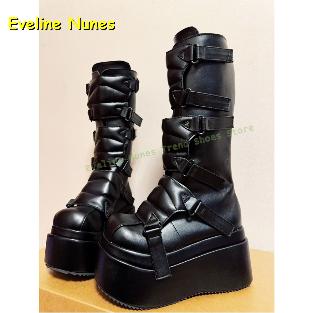 Women'S Shoes Big Feet - Czarne Klamry Cyberpunkowe Kozaki Y2K Do